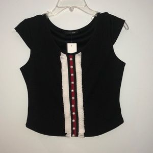 Faux Pearl Ruffle Detailed Top